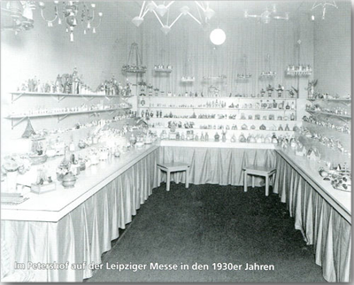 Der Messestand von Wendt und Kühn im Petershof auf der Leipziger Messe in den 1930er Jahren