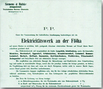 Wendt und Kühn - Auszug aus dem Schreiben über die Errichtung Elektrizitätswerkes an der Flöha in Grünhainichen