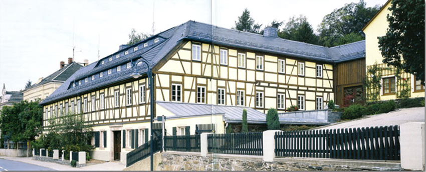 Das Fachwerkhaus von Wendt und Kühn an der Chemnitzer Straße 40 in Grünhainichen